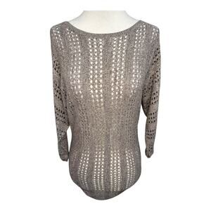Express Women's XS‎ Gray Brown Sheer 3/4 Sleeve Blouse Open-Knit Top